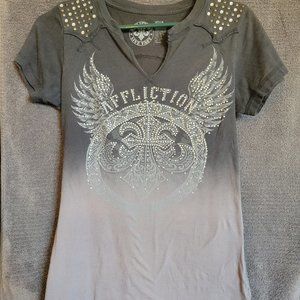 Affliction Dark to light rhinestone women's tee